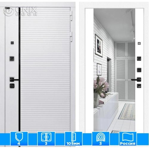 Входная дверь ROYAL с Зеркалом Максимум - Белый софт