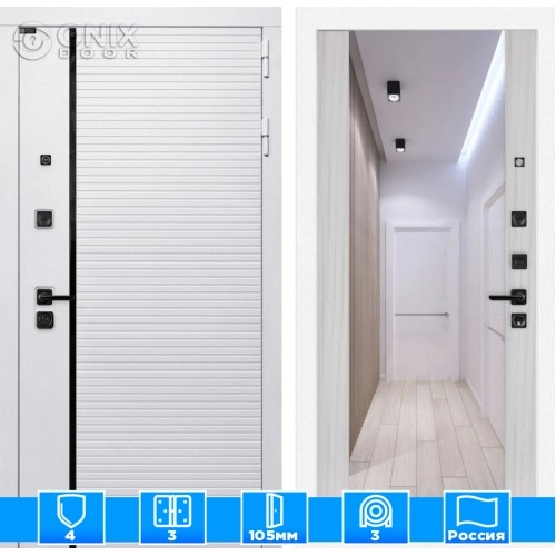 Входная дверь ROYAL с Зеркалом Максимум - Сандал белый