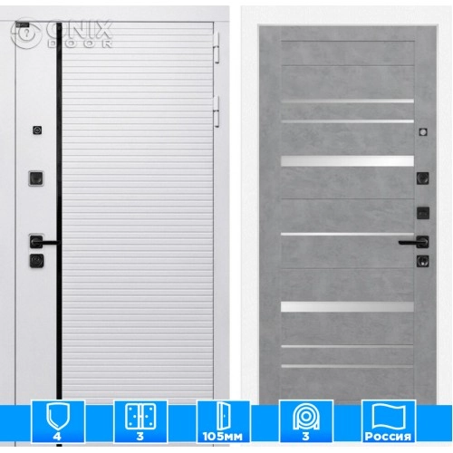 Входная дверь ROYAL 20 - Бетон светлый, зеркальные вставки