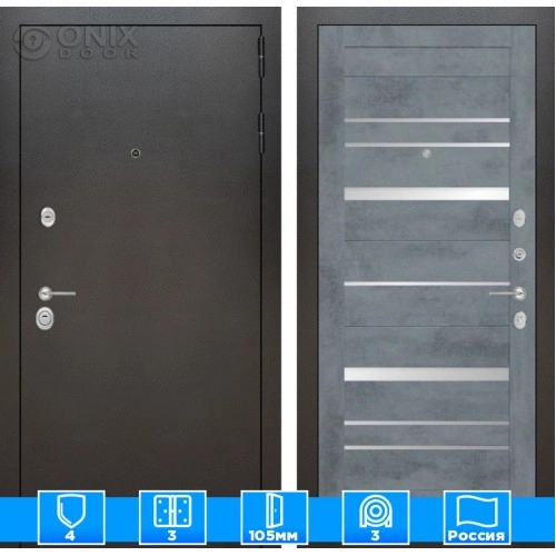 Входная дверь SILVER 20 - Бетон темный, зеркальные вставки