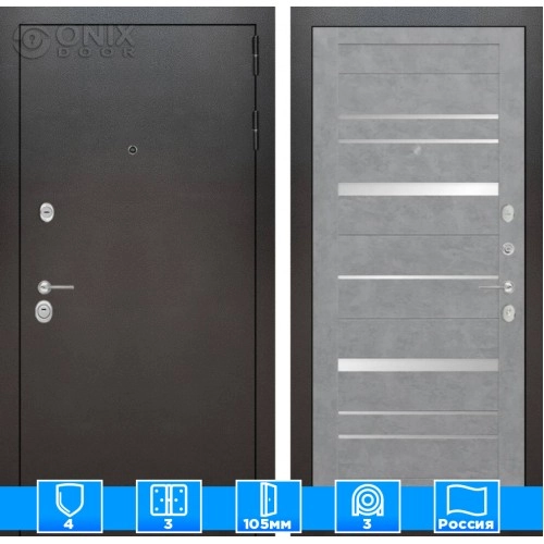 Входная дверь SILVER 20 - Бетон светлый, зеркальные вставки