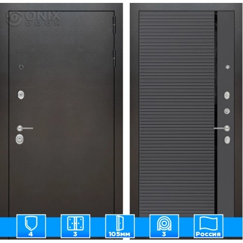 Входная дверь SILVER 22 - Графит софт, черная вставка