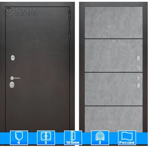 Входная дверь SILVER 25 - Бетон светлый, черный молдинг