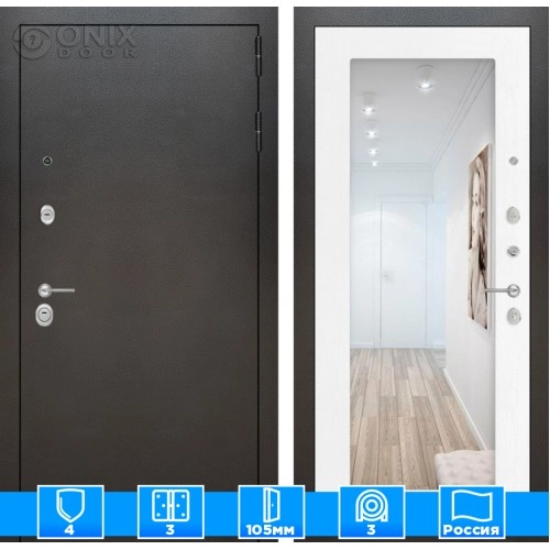 Входная дверь SILVER с Зеркалом 18 - Белое дерево