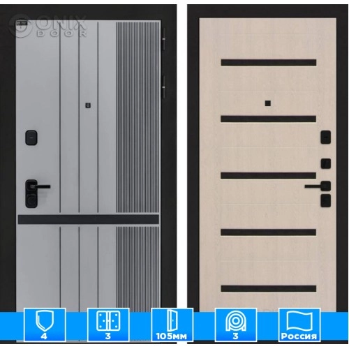 Входная дверь SKYLAB 01 - Беленый дуб, стекло черное