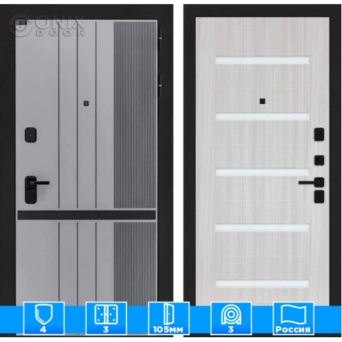 Входная дверь SKYLAB 01 - Сандал белый, стекло белое