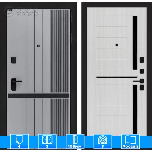 Входная дверь SKYLAB 02 - Сандал белый, стекло черное