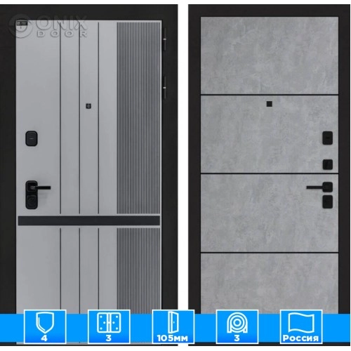 Входная дверь SKYLAB 25 - Бетон светлый, черный молдинг