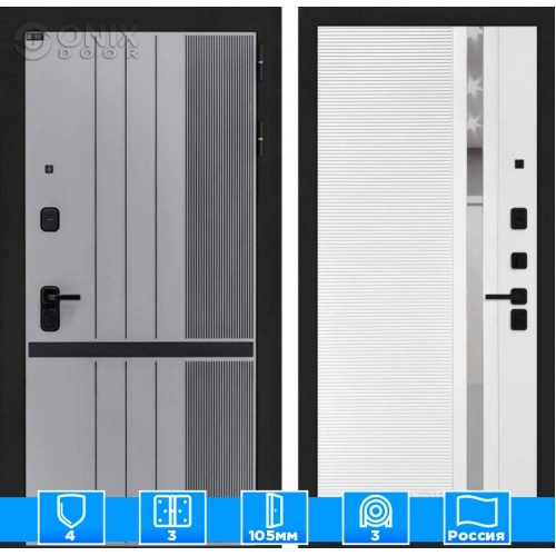 Входная дверь SKYLAB 31 - Белый софт, зеркальная вставка с тонировкой