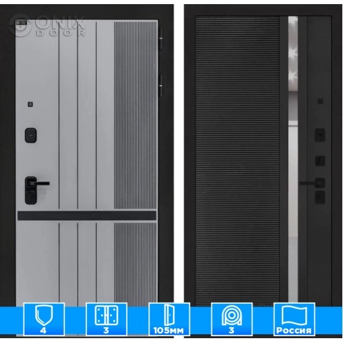 Входная дверь SKYLAB 31 - Черный кварц, зеркальная вставка с тонировкой