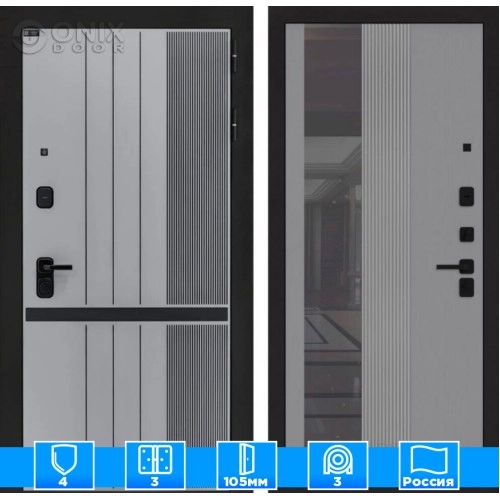Входная дверь SKYLAB с Зеркалом 32 тонированным - Серый рельеф софт