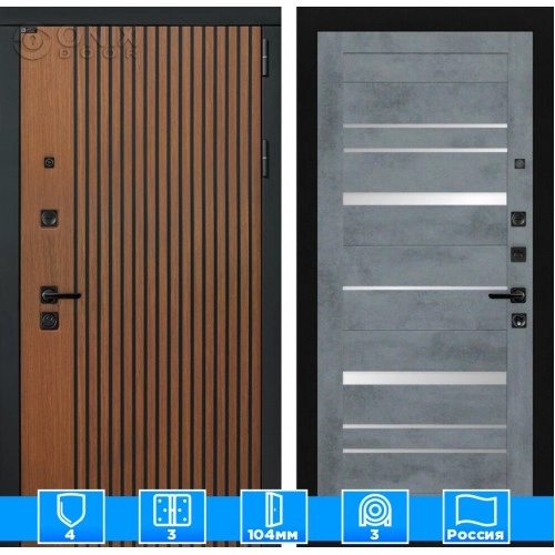 Входная дверь STORM 20 - Бетон темный, зеркальные вставки