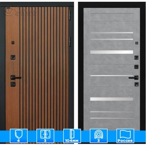 Входная дверь STORM 20 - Бетон светлый, зеркальные вставки