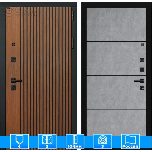 Входная дверь STORM 25 - Бетон светлый, черный молдинг