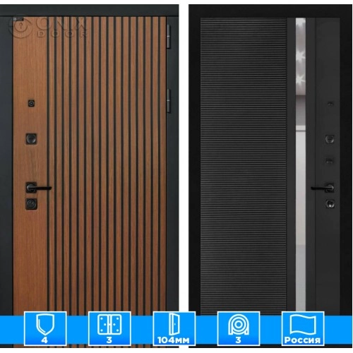 Входная дверь STORM 31 - Черный кварц, зеркальная вставка с тонировкой