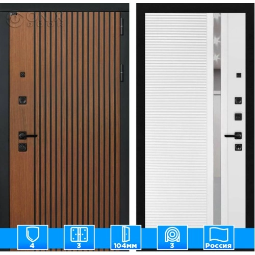 Входная дверь STORM 31 - Белый софт, зеркальная вставка с тонировкой