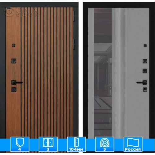 Входная дверь STORM с Зеркалом 32 тонированным - Серыйрельефсофт