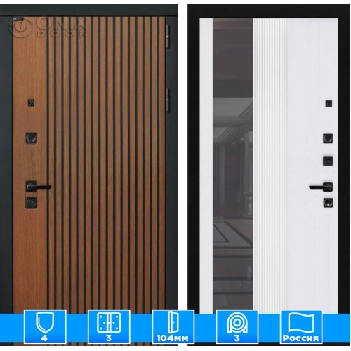 Входная дверь STORM с Зеркалом 32 тонированным - Белый рельеф софт