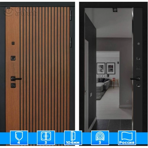 Входная дверь STORM с зеркалом Панорама с тонировкой - Черный кварц