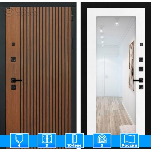 Входная дверь STORM с Зеркалом 18 - Белое дерево