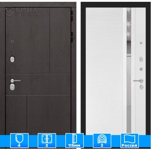 Входная дверь URBAN 31 - Белый софт, зеркальная вставка с тонировкой