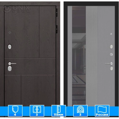 Входная дверь URBAN с Зеркалом 32 тонированным - Серыйрельефсофт