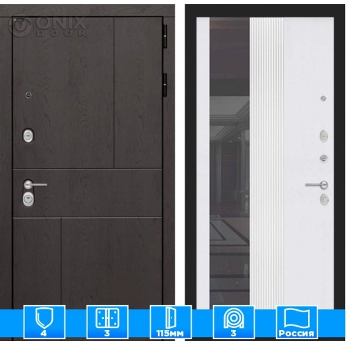 Входная дверь URBAN с Зеркалом 32 тонированным - Белый рельеф софт