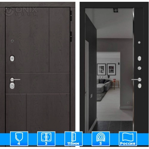 Входная дверь URBAN с зеркалом Панорама с тонировкой - Черный кварц