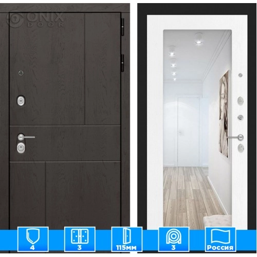 Входная дверь URBAN с Зеркалом 18 - Белое дерево