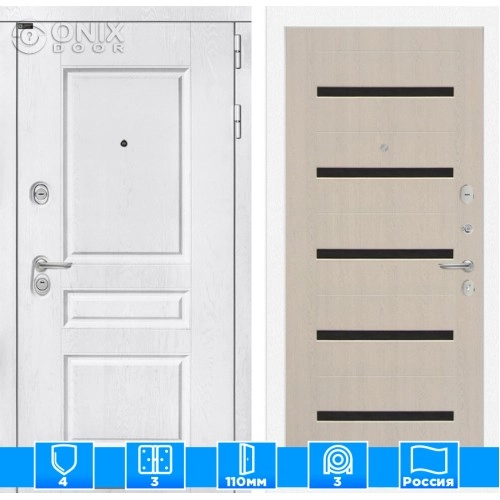 Входная дверь VERSAL 01 - Беленый дуб, стекло черное