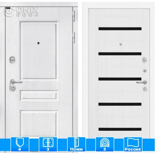 Входная дверь VERSAL 01 - Белое дерево, стекло черное