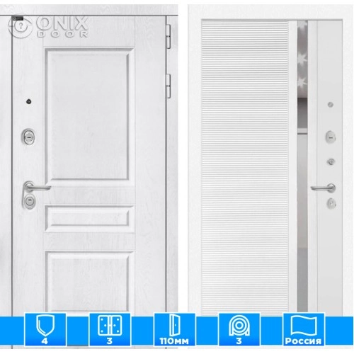 Входная дверь VERSAL 31 - Белый софт, зеркальная вставка с тонировкой