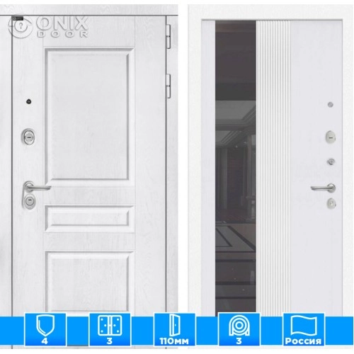 Входная дверь VERSAL с Зеркалом 32 тонированным - Белый рельеф софт