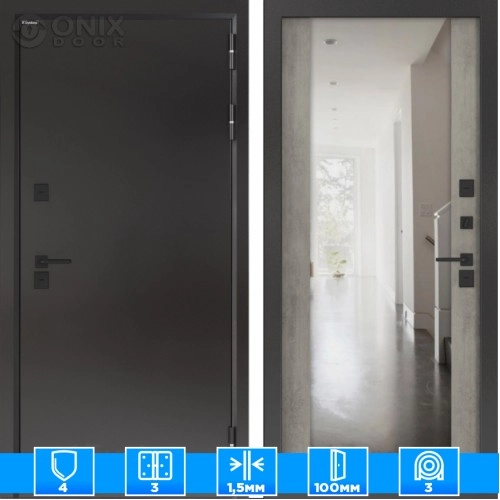 Входная дверь BN-10 Тепло плюс с зеркалом ФЛЗ-1 Бетон серый (светлый)