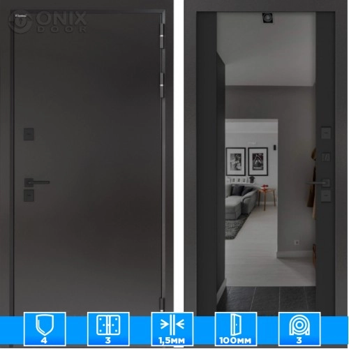 Входная дверь BN-10 Тепло плюс с зеркалом (тонировка) ФЛЗ-1 Черный кварц