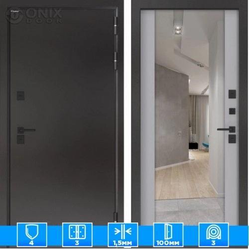 Входная дверь BN-10 Тепло плюс с зеркалом ФЛЗ-1 Лайт грей софт