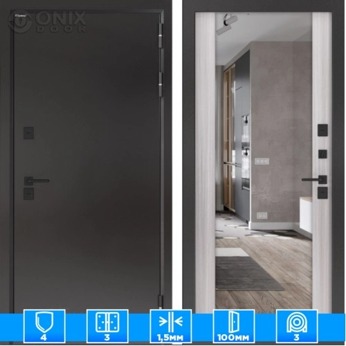 Входная дверь BN-10 Тепло плюс с зеркалом ФЛЗ-1 Сандал белый