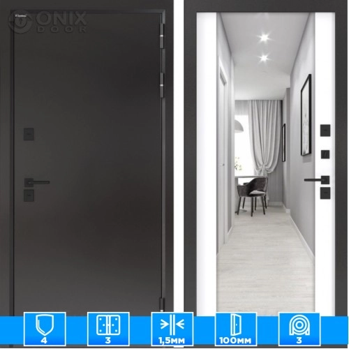 Входная дверь BN-10 Тепло плюс с зеркалом ФЛЗ-1 Белый софт