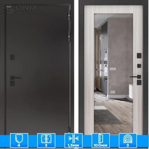 Входная дверь BN-10 Тепло плюс с зеркалом ФЛЗ-603 Сандал белый