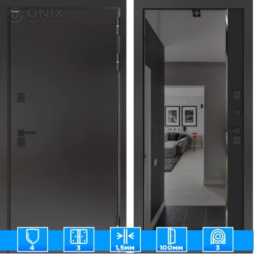 Входная дверь BN-10 Тепло плюс с зеркалом (тонировка) ФЛЗ-618 Черный кварц