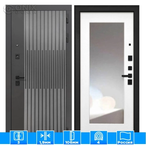 Входная дверь ОлимпияФЛЗ120М белая матовая (зеркало)