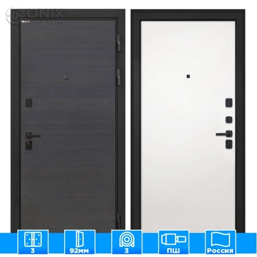 Входная дверь Профит Black Эковенге поперечный Гладкая панель Силк Сноу