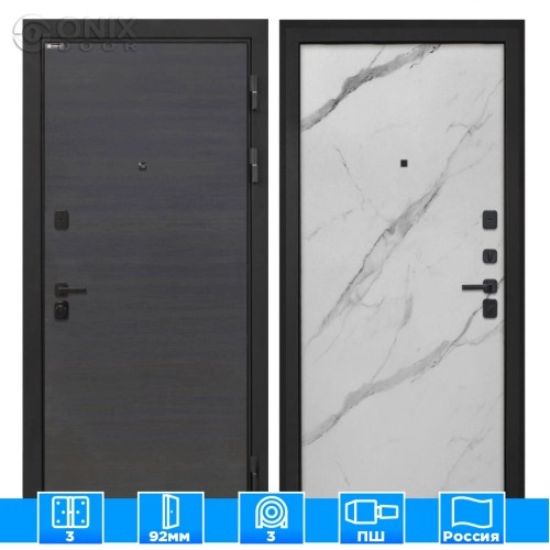 Входная дверь Профит Black Эковенге поперечный Мрамор арктик