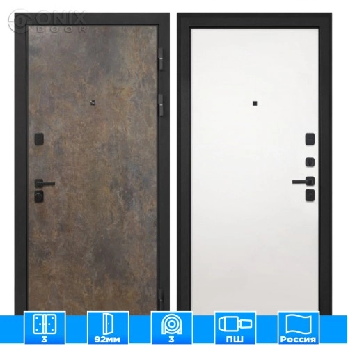 Входная дверь Профит Black Гранж Гладкая панель Силк Сноу