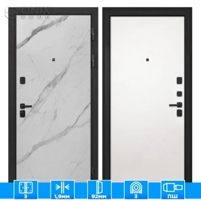 Входная дверь Профит Black Мрамор арктик Гладкая панель Силк Сноу