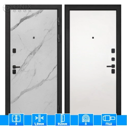 Входная дверь Профит Black Мрамор арктик Гладкая панель Силк Сноу