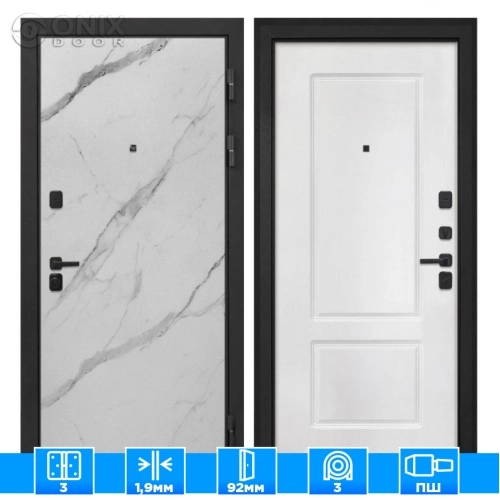 Входная дверь Профит Black Мрамор арктик КВ-2 белая матовая