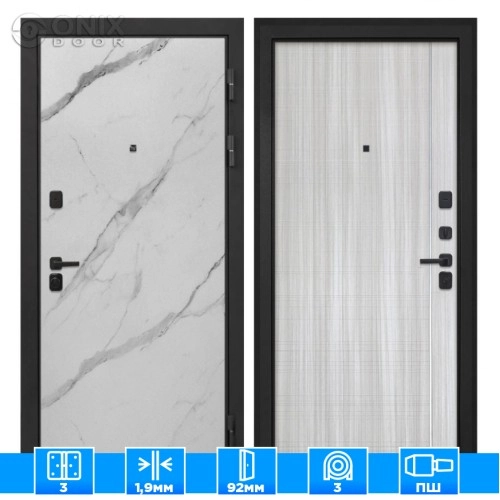 Входная дверь Профит Black Мрамор арктик В-07 Сандал белый