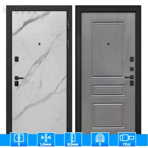 Входная дверь Профит Black Мрамор арктик ФЛ-243-М Графит вуд дуб