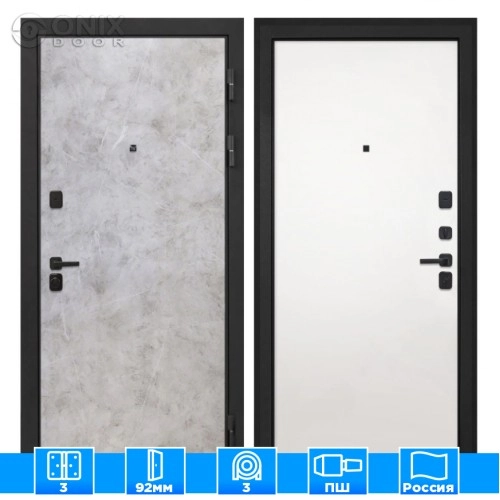 Входная дверь Профит Black Мрамор светлый Гладкая панель Силк Сноу